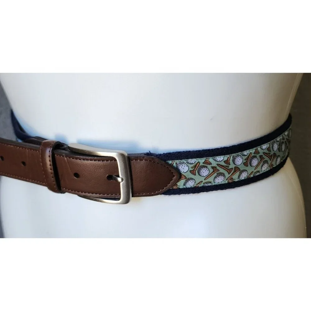 Tommy Bahama Mens Novelty Belt Golf Balls Tee Print/Synthetic Leather Trim Sz XL